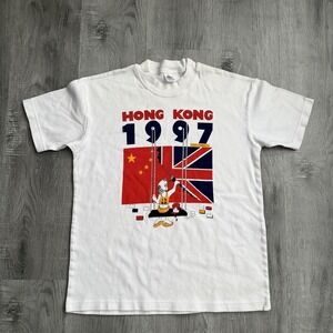 Vintage Hong Kong 1997 Shirt Mens Large White Rambo Flag Souvenir 90s Tee